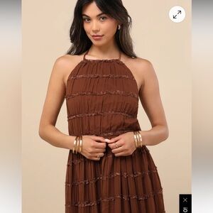 Lulu's Chocolate Brown Halter Maxi Dress